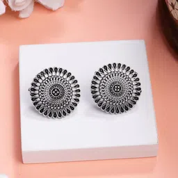 NVR Women Set of 3 Silver Plated Round Shape Oxidised Traditional Jhumka & Stud Earrings image 2