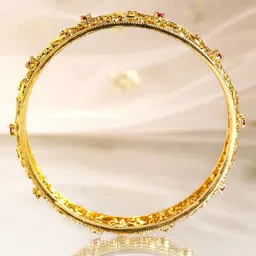 Rubans Set of 2 22K Gold-Plated Bangles with Ruby Pink & White Cubic Zirconia Stones image 2