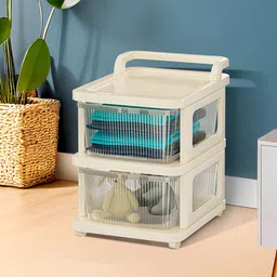 Kuber Industries 2 Layer Ivory Modular Wheels Transparent Storage Drawer Organizer image 4