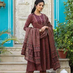 AHIKA Ethnic Motifs Printed Regular Kurta with Trousers & With Dupatta image 4