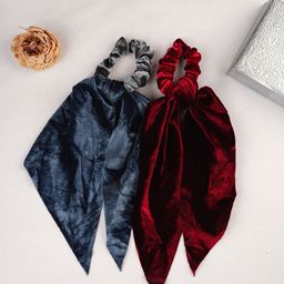 LAIDA Women Blue & Maroon Set of 2 Ponytail Holders with Knot Detail-15