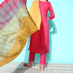 SheWill Embroidered Regular Sequinned Kurta with Trousers & With Dupatta image 2