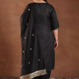 EXTRA LOVE BY LIBAS Plus Size Round Neck Zari Work Kurta With Salwar & Dupatta image 5