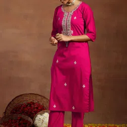 gerua by libas Libas Ethnic Motifs Embroidered Sequinned Straight Kurta With Trouser & Dupatta image 4