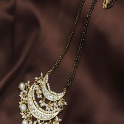 I Jewels Black & Gold-Plated Kundan Studded & Beaded Mangalsutra-17