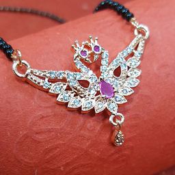 OOMPH Rose Gold-Toned Pink American Diamond Floral Mangalsutra-image-37