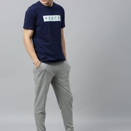HRX by Hrithik Roshan Men Navy Printed Bio-Wash Yoga Pure Cotton T-shirt-image-80