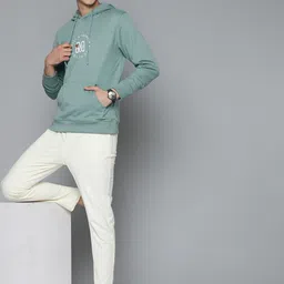 M&H Easy Men Sea Green & White Typography Printed Hooded Sweatshirt-image-11