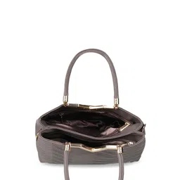 Mochi Grey Textured Structured Handheld Bag with Quilted Detail image 5