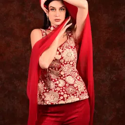 Laalzari Printed Shoulder Straps Top With Trouser And Dupatta image 5