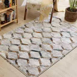 Home Centre Zephyr Davon Beige & Brown Geometric Printed Rectangular Woven Carpet image 5