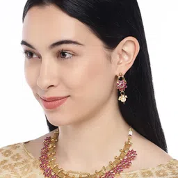 Traditional Flower Shape Kundan Fashion Necklace Earring Set-16