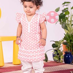 VASTRAMAY Girls Floral Printed Regular Pure Cotton Kurta with Pyjamas-picture-43