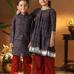 VASTRAMAY Girls Floral Printed Regular Gotta Patti Pure Cotton Kurta with Palazzos-image-74