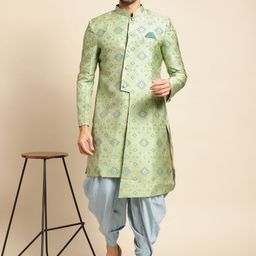 KISAH Men Yellow & Turquoise Blue Woven Design Sherwani & Dhoti Pant Set-picture-13