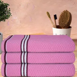 Athom Trendz Pink & White 3 Pcs Popcorn Textured Organic Cotton Super Soft Bath Towels-image-25