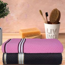 Athom Trendz Living Pink & Coffee Brown 2 Pieces Popcorn Textured Pure Cotton Bath Towels-25