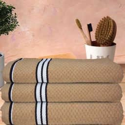 Athom Trendz Popcorn Beige & White 3 Pcs Textured Organic Cotton Super Soft Bath Towels-image-79