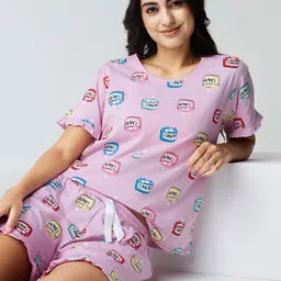 I like me Pink Conversational Printed Pure Cotton Night suit-picture-13