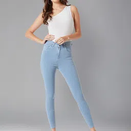 DOLCE CRUDO Women Blue Skinny Fit High-Rise Clean Look Stretchable Jeans-image-26