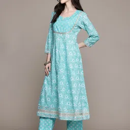 R RANAK CREATION Floral Printed Thread Work Pure Cotton Kurta with Palazzos & With Dupatta image 3