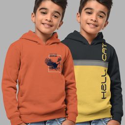 HELLCAT Boys Set Of 2 Orange & Grey Printed Hooded Sweatshirt-image-19