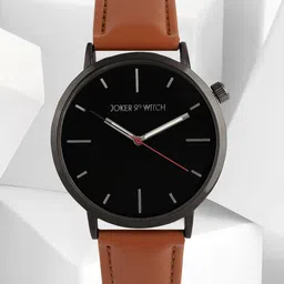 JOKER & WITCH Men Black Dial & Black Leather Bracelet Style Straps Analogue Watch-46