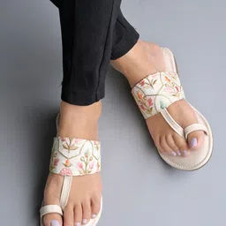 Shoetopia Women Embellished Leather Ethnic One Toe Flats with Embroidered-21