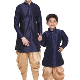 VASTRAMAY Boys Mandarin Collar Long Sleeves Dupion Silk Kurta with Dhoti Pant-15