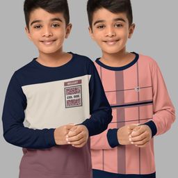 HELLCAT Boys Pink & Navy Blue Pack Of 2 Colourblocked T-shirt-image-19