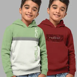 HELLCAT Boys Set Of 2 Green & Rust Brown Printed Hooded Sweatshirt-image-31
