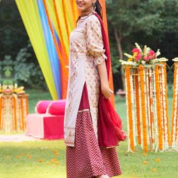 AURELIA Women Grey Ethnic Motifs Printed Flared Sleeves Kurta-21