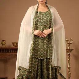 anayna Floral Printed Regular Kurta with Sharara & With Dupatta-1