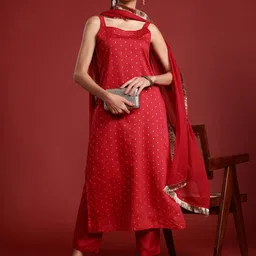 Indo Era Zari Chanderi Silk Kurta With Trousers & Dupatta-16