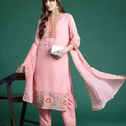 Indo Era Floral Embroidered Regular Sequinned Kurta with Trousers & Dupatta-picture-7