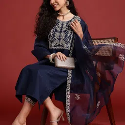 Indo Era Yoke Design Thread Work Kurta With Trousers & Dupatta-picture-27