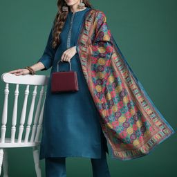 Indo Era Embroidered Pure Cotton Kurta with Trousers & Dupatta-21