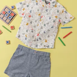 Nauti Nati Boys Multicoloured & Grey Printed Shirt with Shorts-image-21