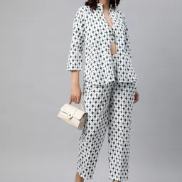 BUTA BUTI Geometric Printed Pure Cotton Tunic & Top with Trousers-image-47