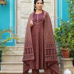 AHIKA Ethnic Motifs Printed Regular Kurta with Trousers & With Dupatta image 5