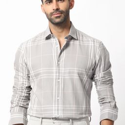RARE RABBIT Men Garet Slim Fit Windowpane Check Cotton Shirt-image-57