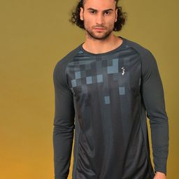 Campus Sutra Men Grey Geometric Printed Raglan Sleeves Sports T-shirt-image-21