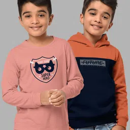 HELLCAT Boys Set Of 2 Pink & Orange Printed Hooded Sweatshirt-16