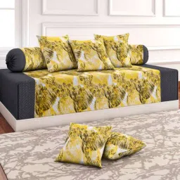 soumya Yellow Patterned 200 TC 100% Cotton (Set of 6) Diwan Sets-picture-11