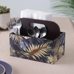 clasicraft Brown Gold Leaf Print MDF Cutlery Holder-picture-39