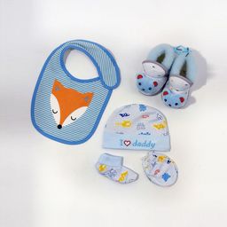 Moms Home Infants Blue Printed Pure Cotton Baby Apparel Gift Set-52