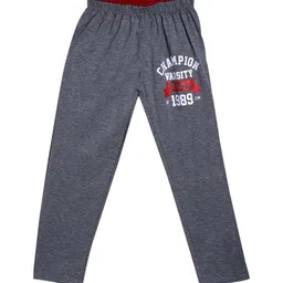 SWEET ANGEL Boys Charcoal Grey Champion Printed Straight-Fit Cotton Track Pants-image-7
