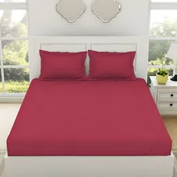 SPACES Red 144 TC Cotton King Bedsheet with 2 Pillow Covers-22