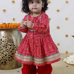 Tiber Taber Girls Bandhani Printed Empire Pure Cotton Kurta With Trousers-picture-37