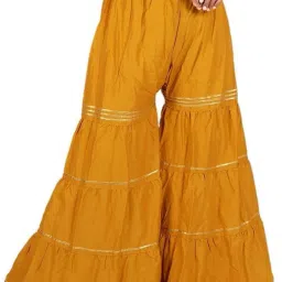 Women Flared Yellow Viscose Rayon Trousers-image-53